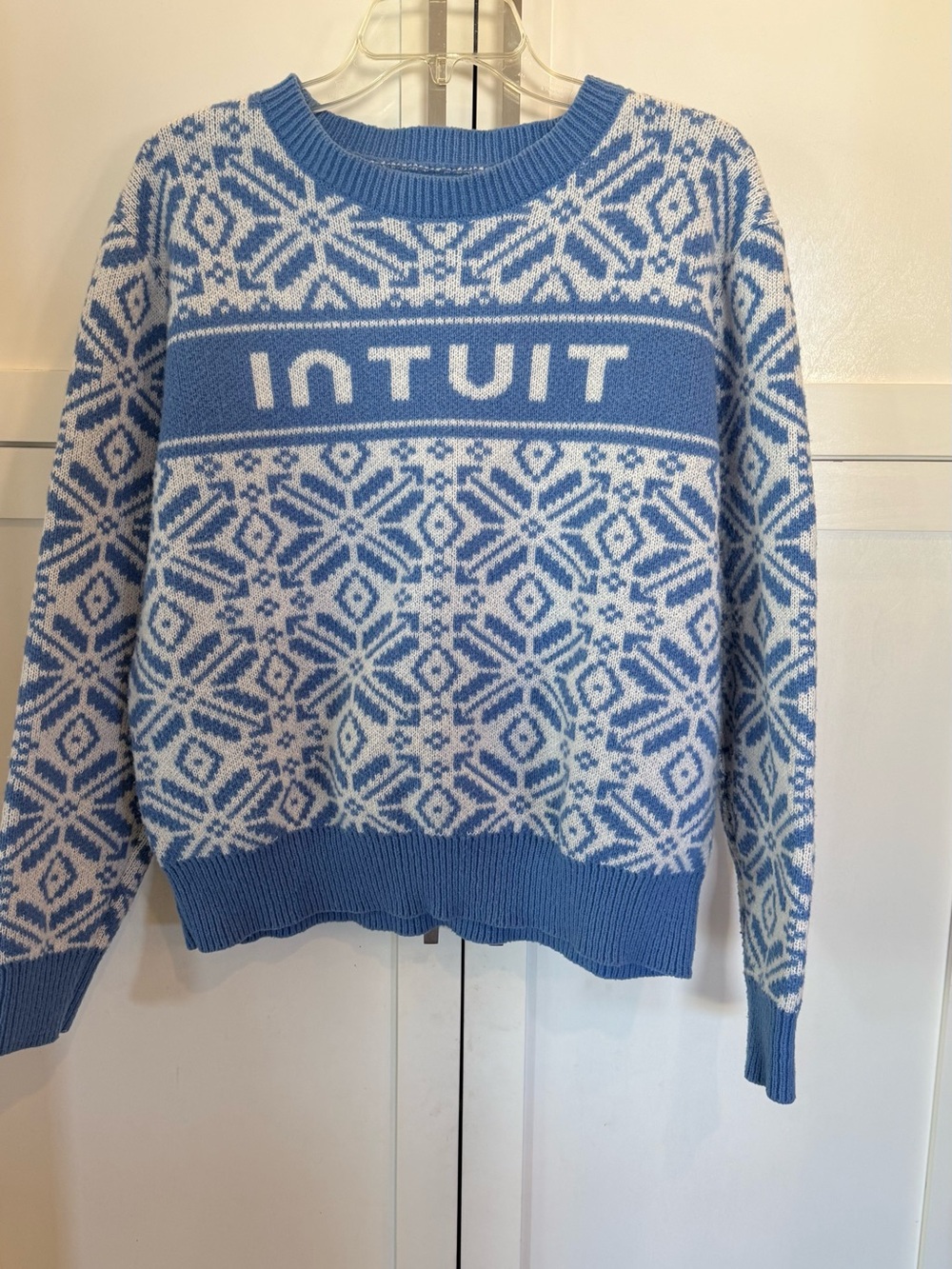Intuit Blue & White  Crewneck Christmas Sweater Size M